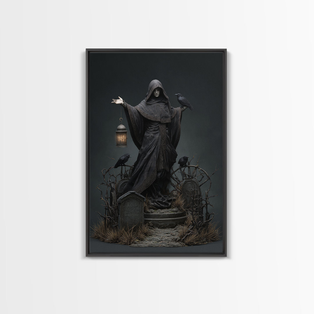 The Raven Keeper, Vertical Wall Art, Gothic Horror Wall Art, Framed Canvas Print, Halloween Wall Decor, Gothic Home Decor, Spooky Wall Decor