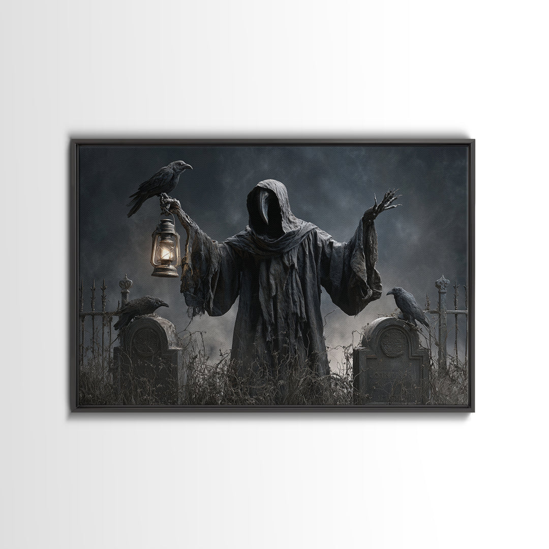 The Raven Keeper, Landscape Wall Art, Macabre Wall Art, Framed Canvas Print, Halloween Wall Decor, Gothic Home Decor, Spooky Wall Decor