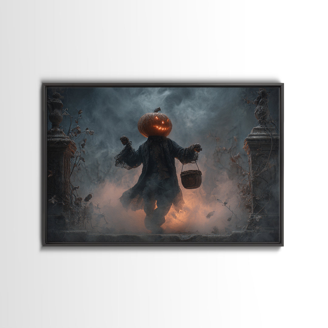 The Pumpkin-Headed Child, Landscape Wall Art, Dark Fantasy Wall Art, Canvas Print, Halloween Wall Decor, Gothic Home Decor