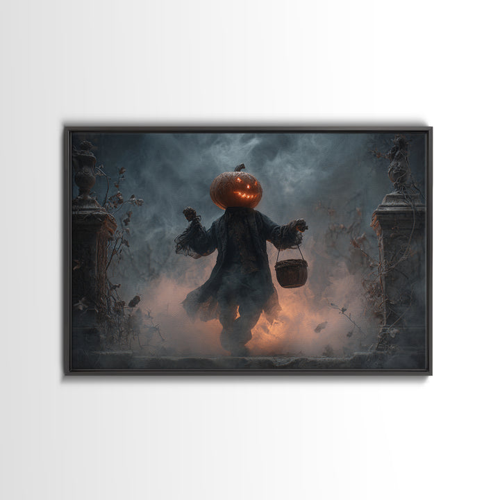 The Pumpkin-Headed Child, Landscape Wall Art, Dark Fantasy Wall Art, Canvas Print, Halloween Wall Decor, Gothic Home Decor