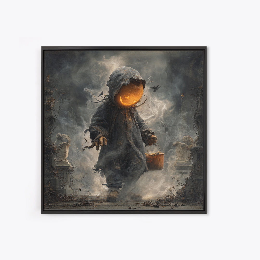 The Pumpkin-Headed Child, Square Wall Art, Haunted Gothic Art, Framed Canvas Print, Halloween Wall Decor, Gothic Home Decor