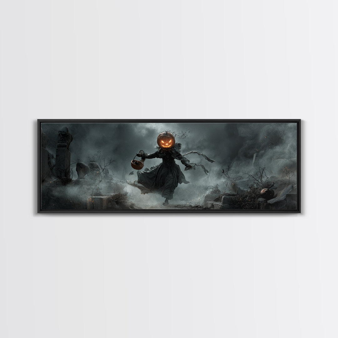The Pumpkin-Headed Child, Extra Wide Wall Art, Dark Fantasy Wall Art, Canvas Print, Halloween Wall Decor, Gothic Home Decor