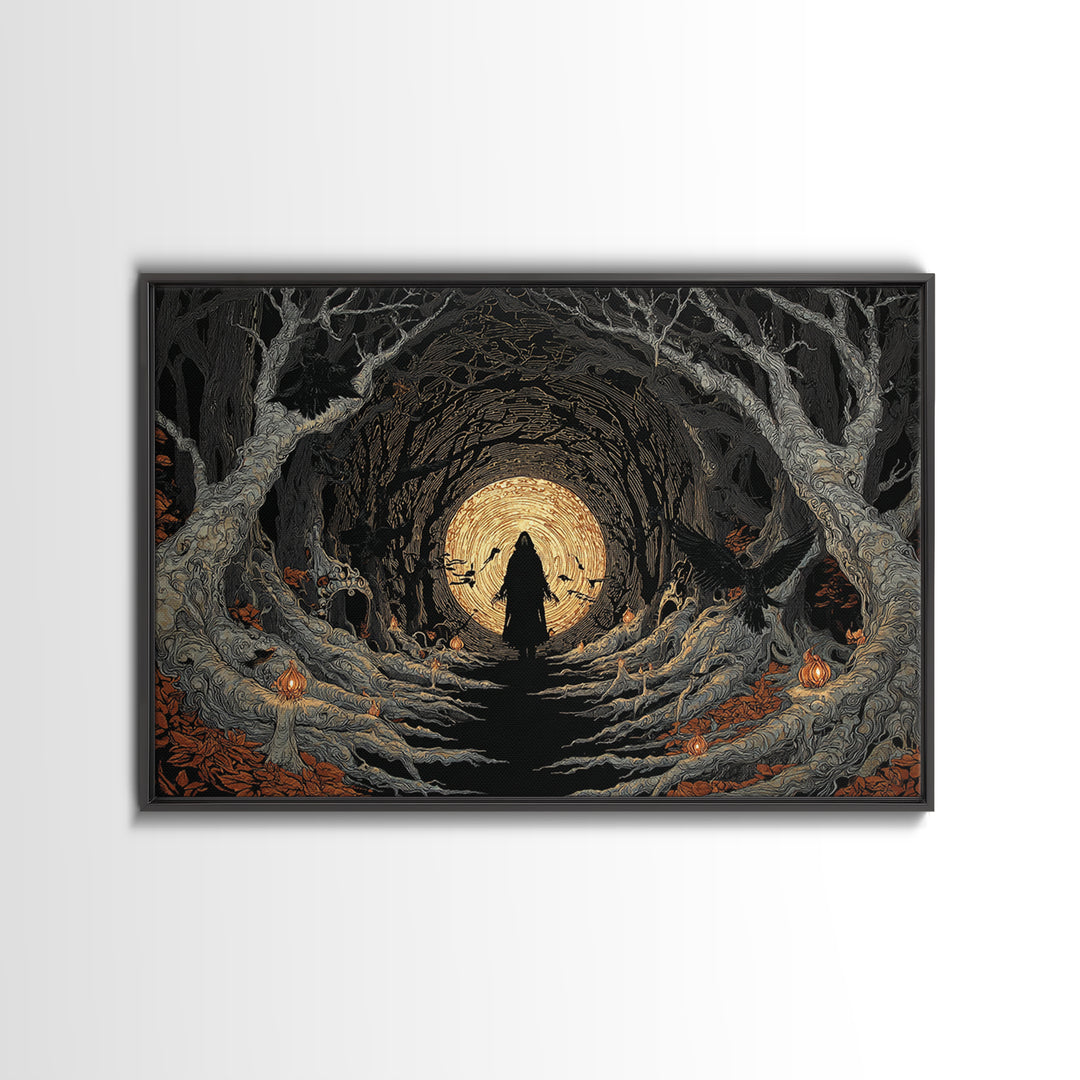 The Shadow Person, Landscape Wall Art, Macabre Wall Art, Framed Canvas Print, Halloween Wall Decor, Gothic Home Decor, Halloween Wall Art
