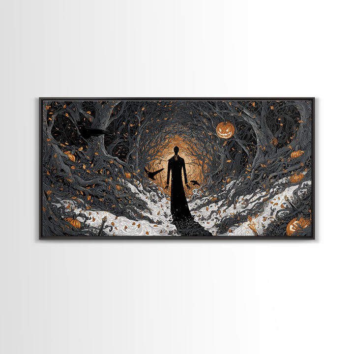 The Shadow Person, Wide Panoramic Art, Dark Halloween Decor, Canvas Print, Halloween Wall Decor, Gothic Home Decor, Collectible Wall Decor