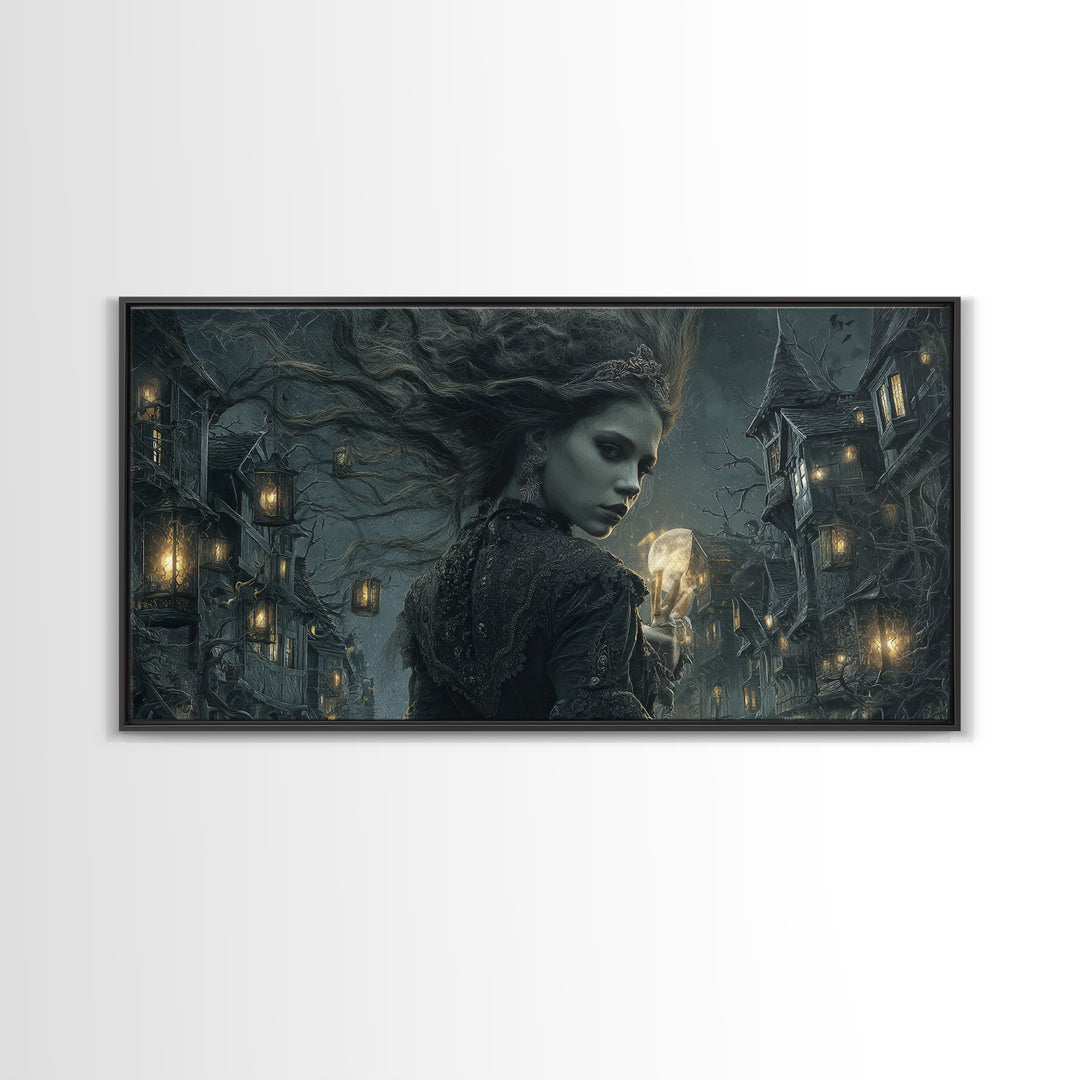 The Banshee Singer, Wide Panoramic Art, Macabre Wall Art, Framed Canvas Print, Halloween Wall Decor, Gothic Home Decor, Spooky Wall Decor