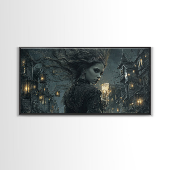 The Banshee Singer, Wide Panoramic Art, Macabre Wall Art, Framed Canvas Print, Halloween Wall Decor, Gothic Home Decor, Spooky Wall Decor