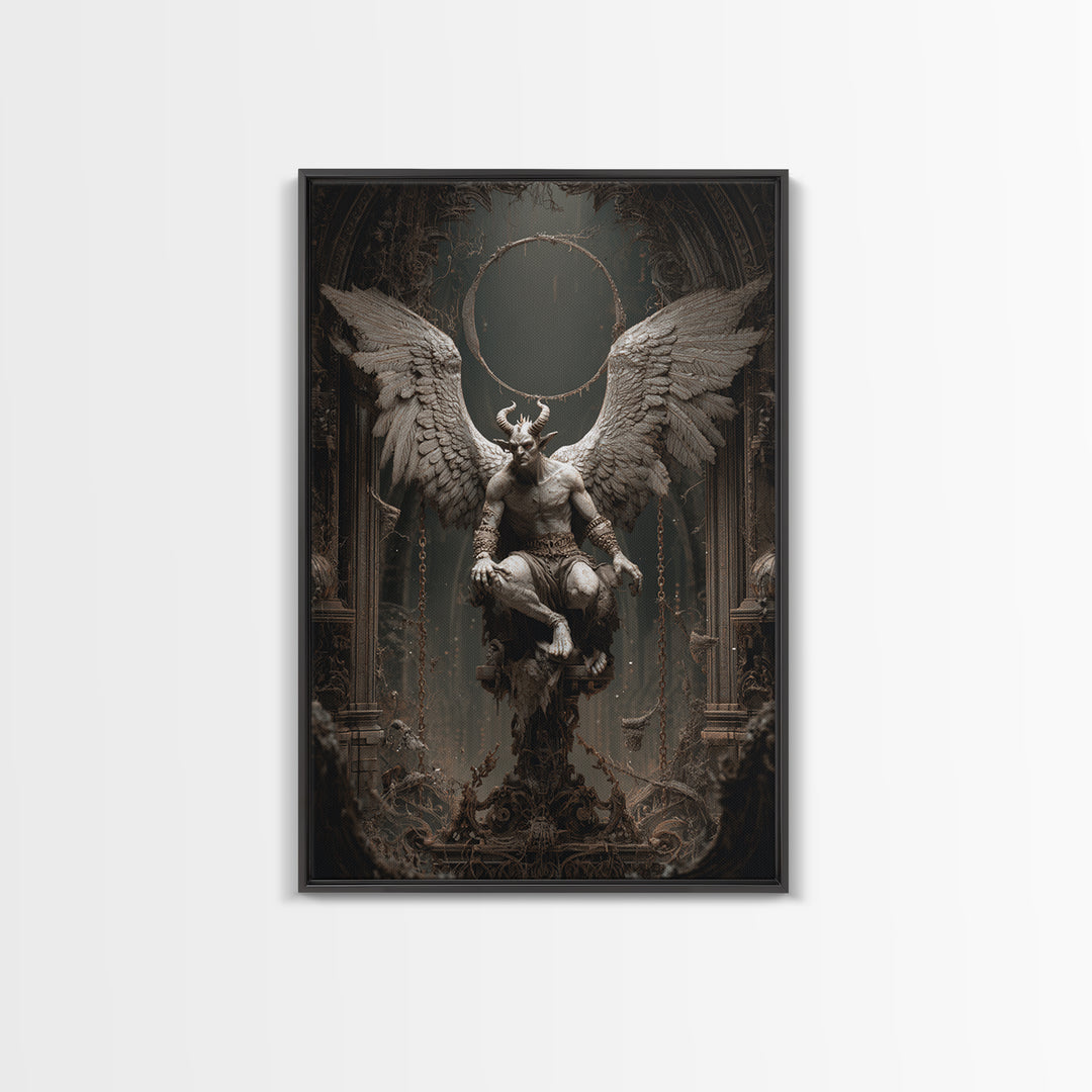 The Gargoyle Sentinel, Vertical Wall Art, Gothic Horror Wall Art, Framed Canvas Print, Halloween Wall Decor, Gothic Home Decor