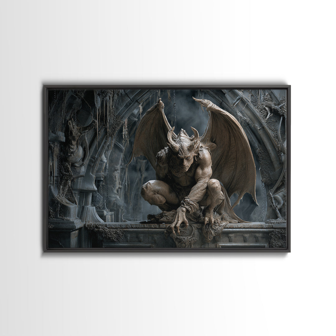 The Gargoyle Sentinel, Landscape Wall Art, Spooky Home Decor, Canvas Print, Halloween Wall Decor, Gothic Home Decor, Halloween Wall Art