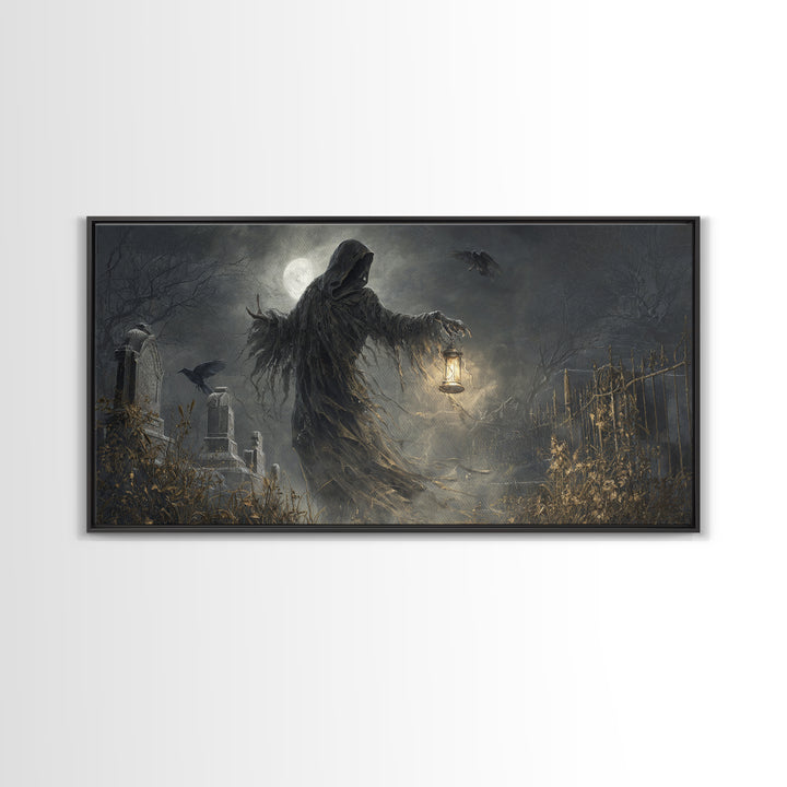 The Tattered Wraith, Wide Panoramic Art, Haunted Gothic Art, Framed Canvas Print, Halloween Wall Decor, Gothic Home Decor