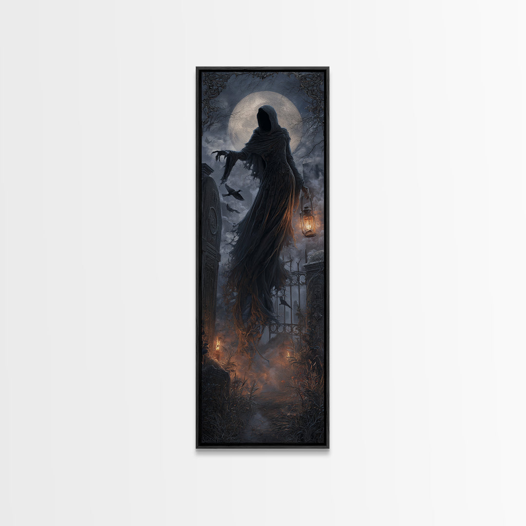 The Tattered Wraith, Tall Narrow Wall Art, Haunted Gothic Art, Framed Canvas Print, Halloween Wall Decor, Gothic Home Decor, Horror Wall Art