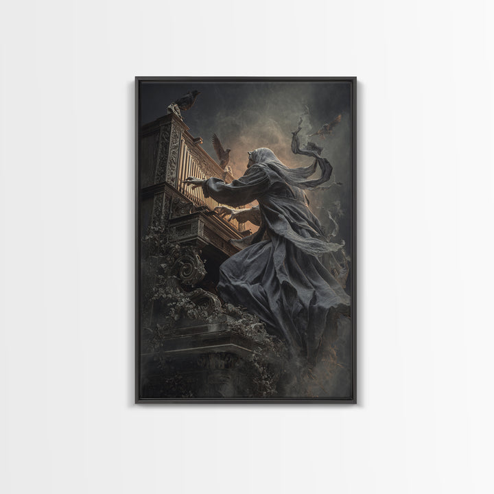 The Phantom Organist, Vertical Wall Art, Gothic Horror Wall Art, Framed Canvas Print, Halloween Wall Decor, Gothic Home Decor