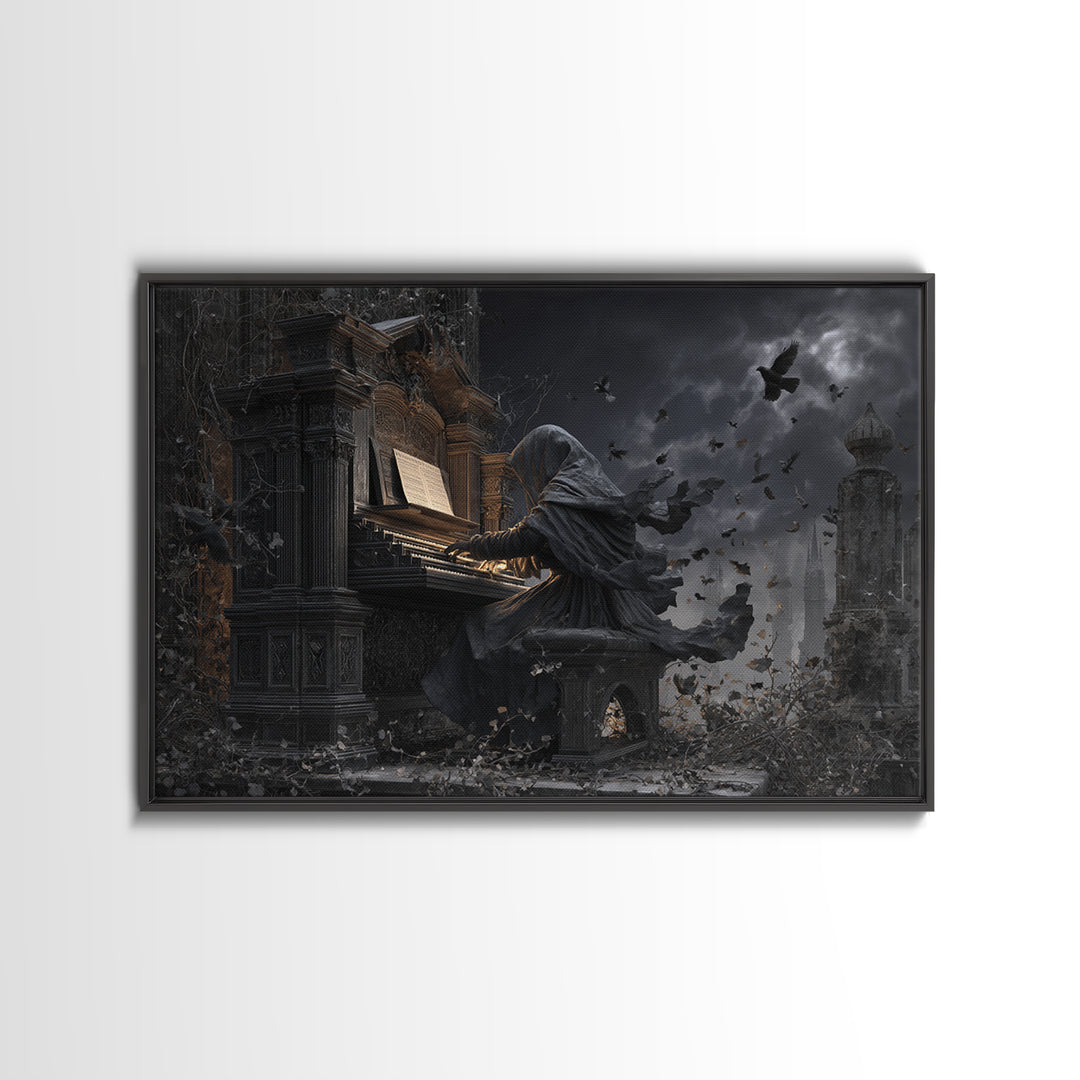 The Phantom Organist, Landscape Wall Art, Macabre Wall Art, Framed Canvas Print, Halloween Wall Decor, Gothic Home Decor, Spooky Wall Decor