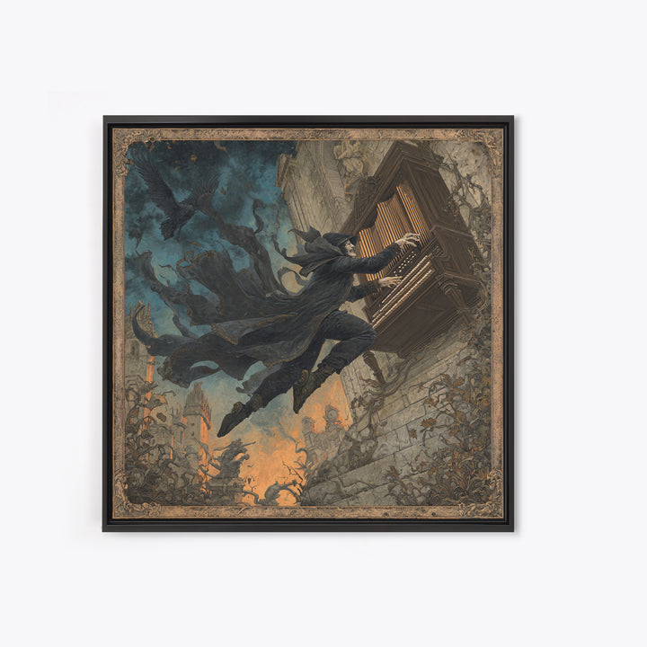 The Phantom Organist, Square Wall Art, Haunted Gothic Art, Framed Canvas Print, Halloween Wall Decor, Gothic Home Decor, Dark Fantasy Art