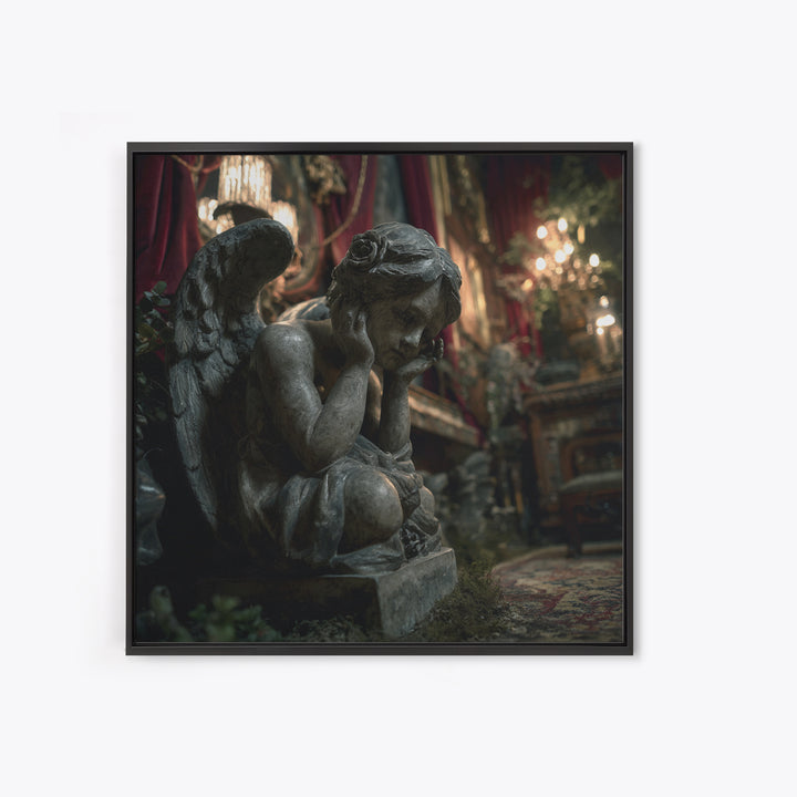 The Weeping Cemetery Angel, Square Wall Art, Dark Halloween Decor, Canvas Print, Halloween Wall Decor, Gothic Home Decor, Macabre Wall Art