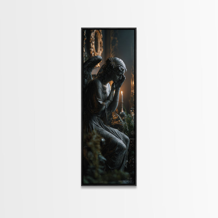 The Weeping Cemetery Angel, Tall Narrow Wall Art, Dark Halloween Decor, Canvas Print, Halloween Wall Decor, Gothic Home Decor
