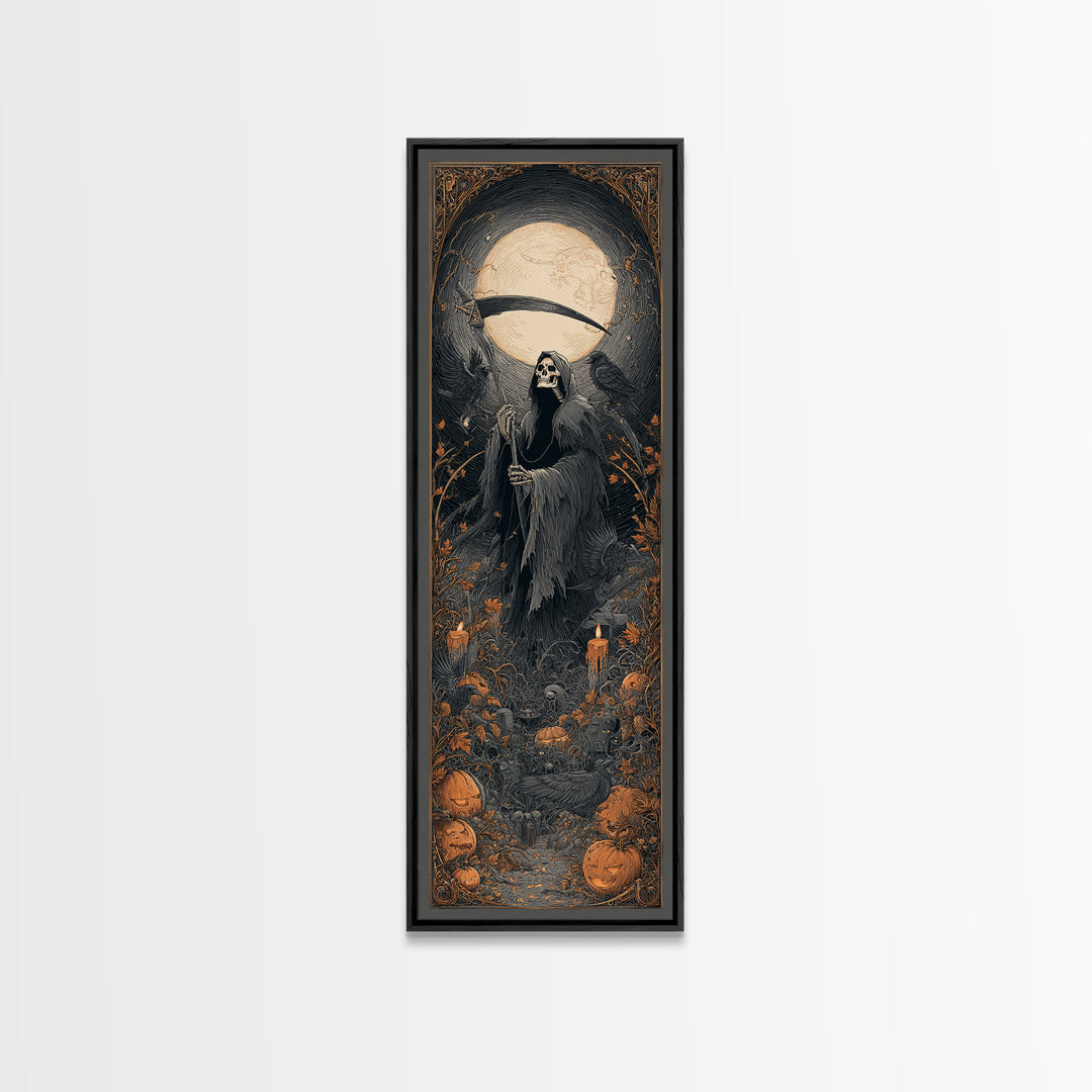 The Fog-Bound Reaper, Tall Narrow Wall Art, Spooky Home Decor, Canvas Print, Halloween Wall Decor, Gothic Home Decor, Halloween Wall Art