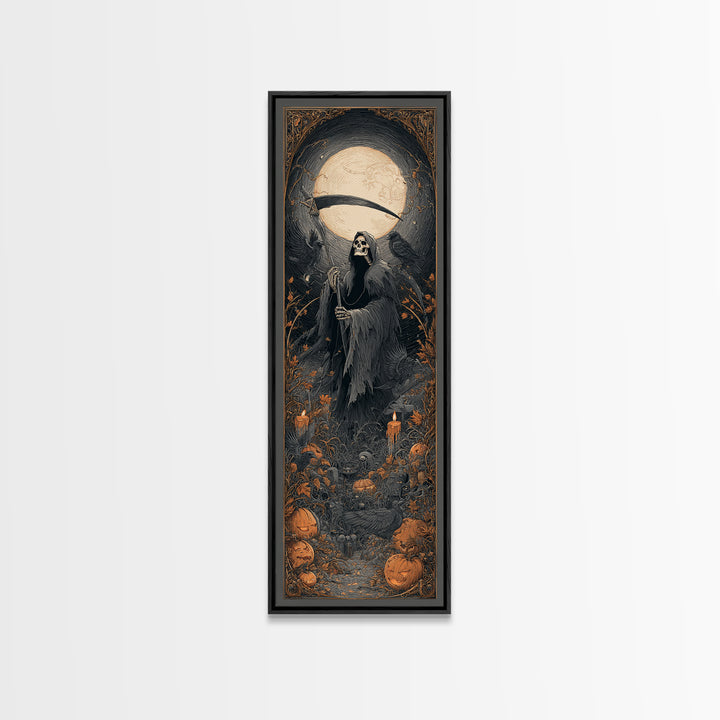 The Fog-Bound Reaper, Tall Narrow Wall Art, Spooky Home Decor, Canvas Print, Halloween Wall Decor, Gothic Home Decor, Halloween Wall Art