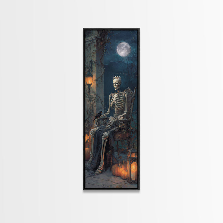 The Bone Queen, Tall Narrow Wall Art, Gothic Horror Wall Art, Framed Canvas Print, Halloween Wall Decor, Gothic Home Decor