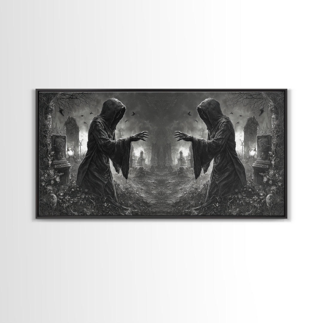 The Mirror Spirit, Wide Panoramic Art, Spooky Home Decor, Canvas Print, Halloween Wall Decor, Gothic Home Decor, Collectible Wall Decor