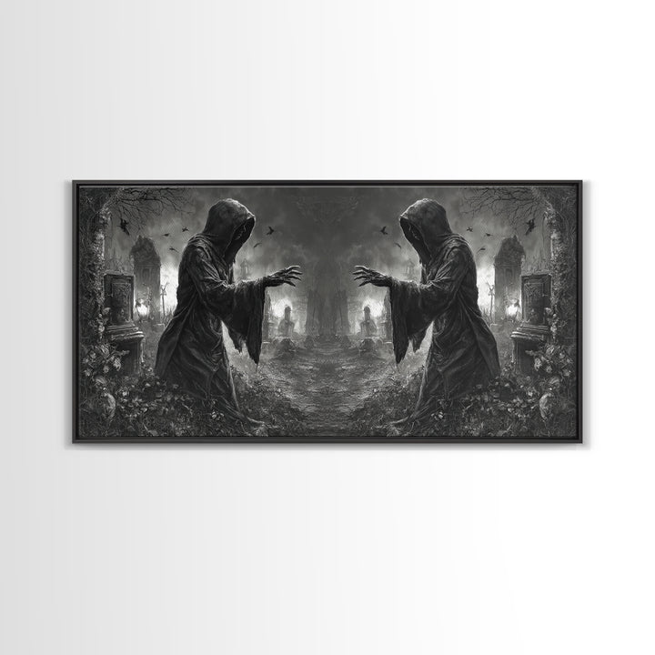 The Mirror Spirit, Wide Panoramic Art, Spooky Home Decor, Canvas Print, Halloween Wall Decor, Gothic Home Decor, Collectible Wall Decor