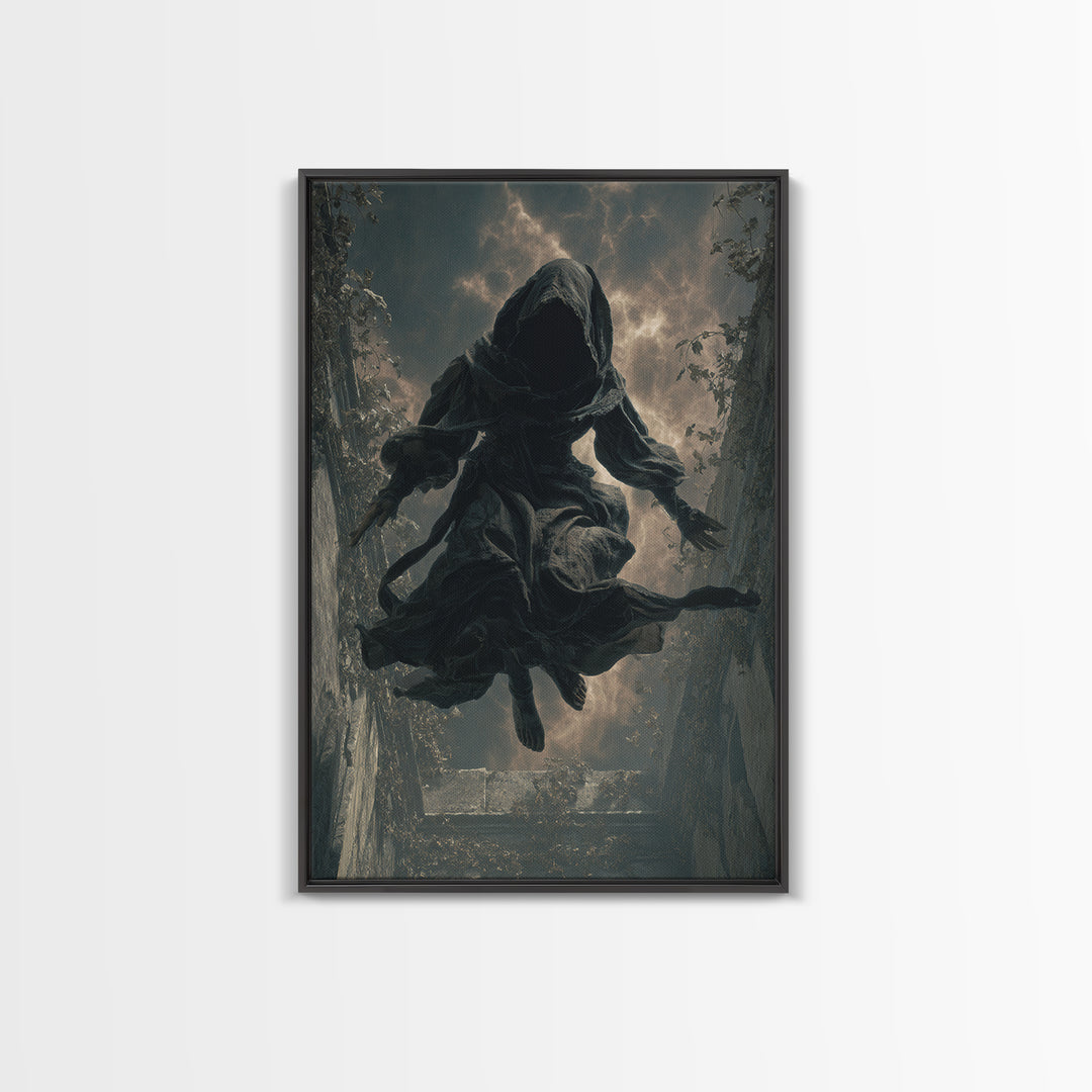 The Attic Whisperer, Vertical Wall Art, Haunted Gothic Art, Framed Canvas Print, Halloween Wall Decor, Gothic Home Decor, Spooky Wall Decor