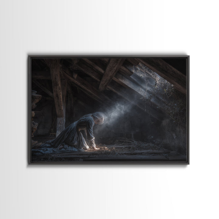 The Attic Whisperer, Landscape Wall Art, Haunted Gothic Art, Framed Canvas Print, Halloween Wall Decor, Gothic Home Decor, Horror Wall Art