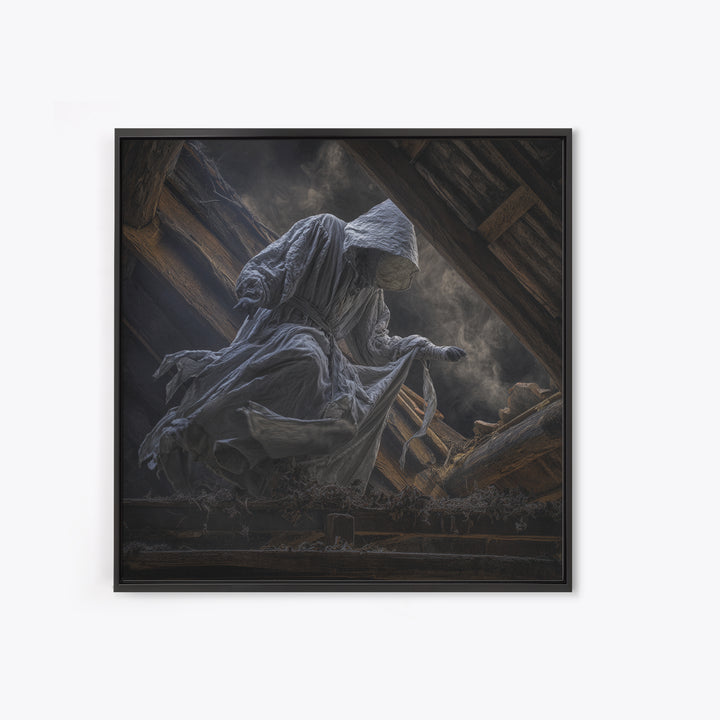 The Attic Whisperer, Square Wall Art, Gothic Horror Wall Art, Framed Canvas Print, Halloween Wall Decor, Gothic Home Decor