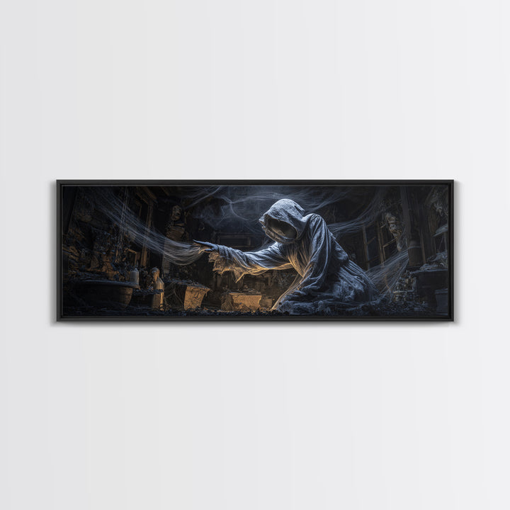 The Attic Whisperer, Extra Wide Wall Art, Gothic Horror Wall Art, Framed Canvas Print, Halloween Wall Decor, Gothic Home Decor