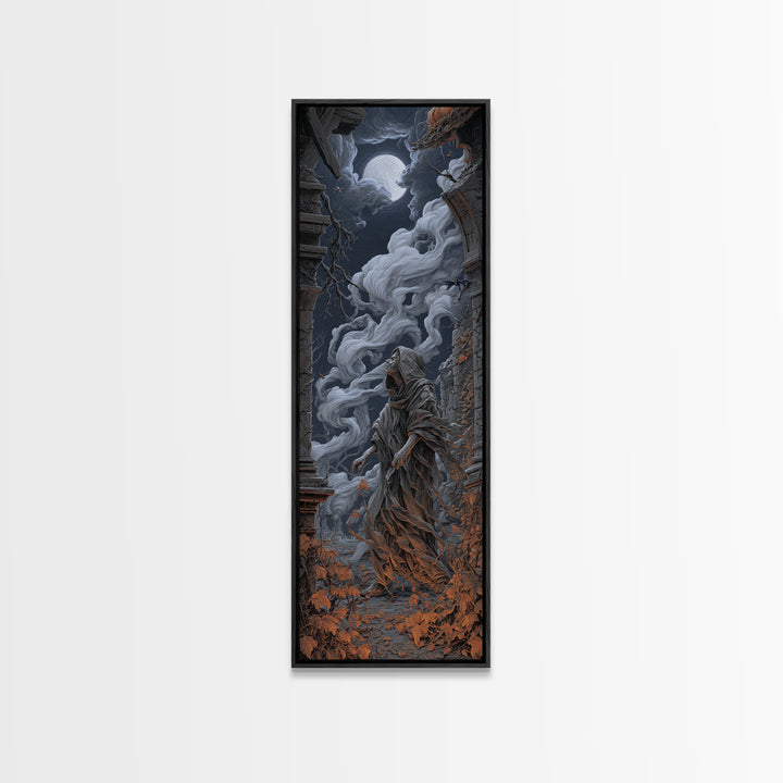 The Attic Whisperer, Tall Narrow Wall Art, Macabre Wall Art, Framed Canvas Print, Halloween Wall Decor, Gothic Home Decor, Horror Wall Art