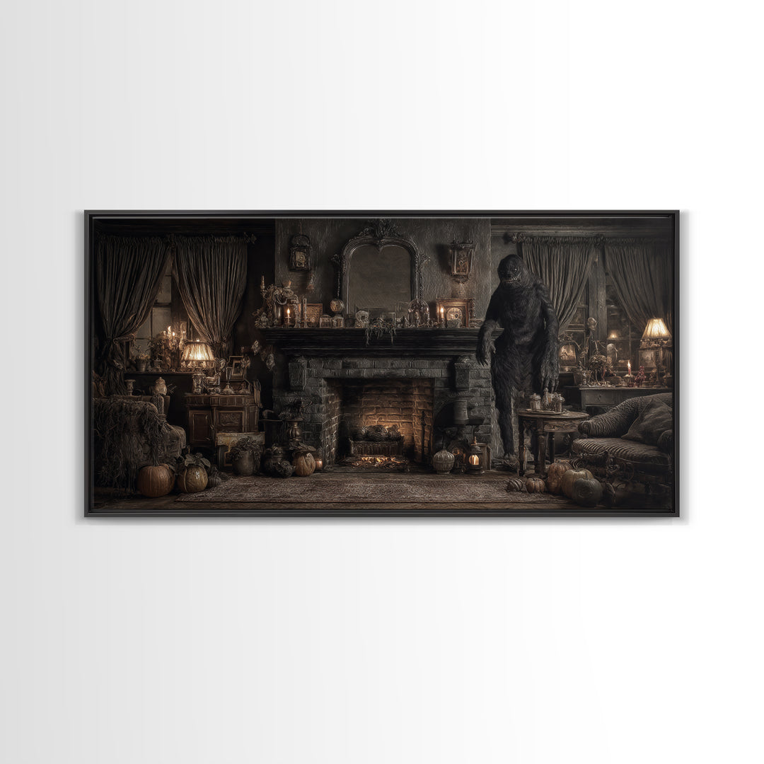 The Chimney Phantom, Wide Panoramic Art, Dark Fantasy Wall Art, Canvas Print, Halloween Wall Decor, Gothic Home Decor, Dark Fantasy Art