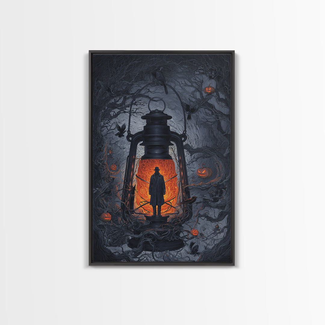 The Lantern Specter, Vertical Wall Art, Macabre Wall Art, Framed Canvas Print, Halloween Wall Decor, Gothic Home Decor, Spooky Wall Decor