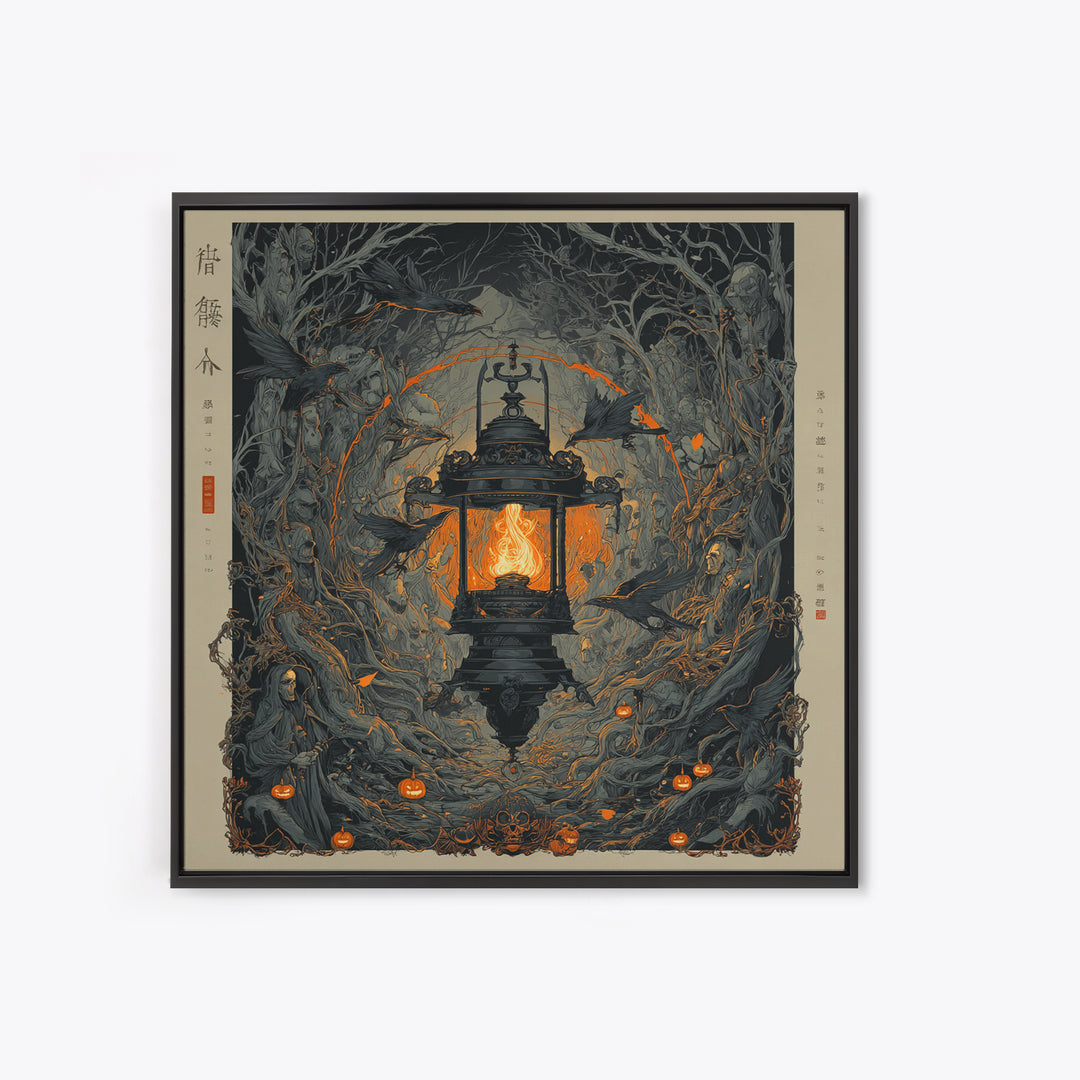 The Lantern Specter, Square Wall Art, Gothic Horror Wall Art, Framed Canvas Print, Halloween Wall Decor, Gothic Home Decor, Halloween Decor
