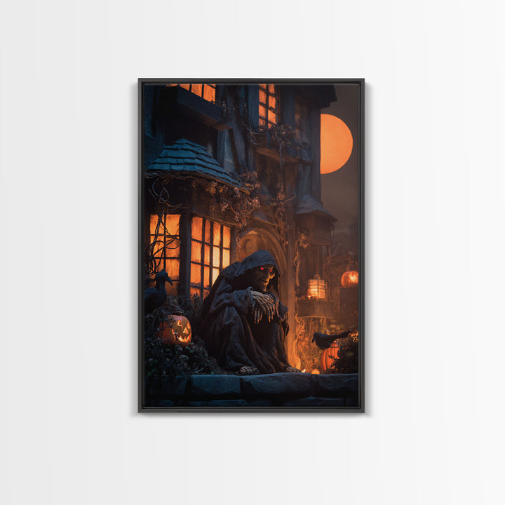 The Red-Eyed Night Hag, Vertical Wall Art, Gothic Horror Wall Art, Framed Canvas Print, Halloween Wall Decor, Gothic Home Decor