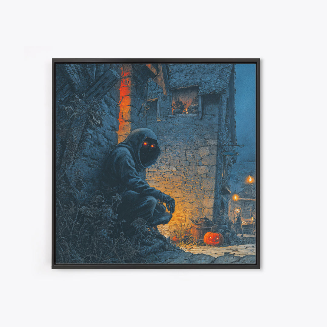 The Red-Eyed Night Hag, Square Wall Art, Haunted Gothic Art, Framed Canvas Print, Halloween Wall Decor, Gothic Home Decor, Halloween Decor
