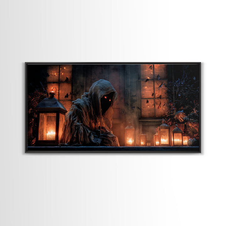 The Red-Eyed Night Hag, Wide Panoramic Art, Dark Halloween Decor, Canvas Print, Halloween Wall Decor, Gothic Home Decor, Horror Wall Art