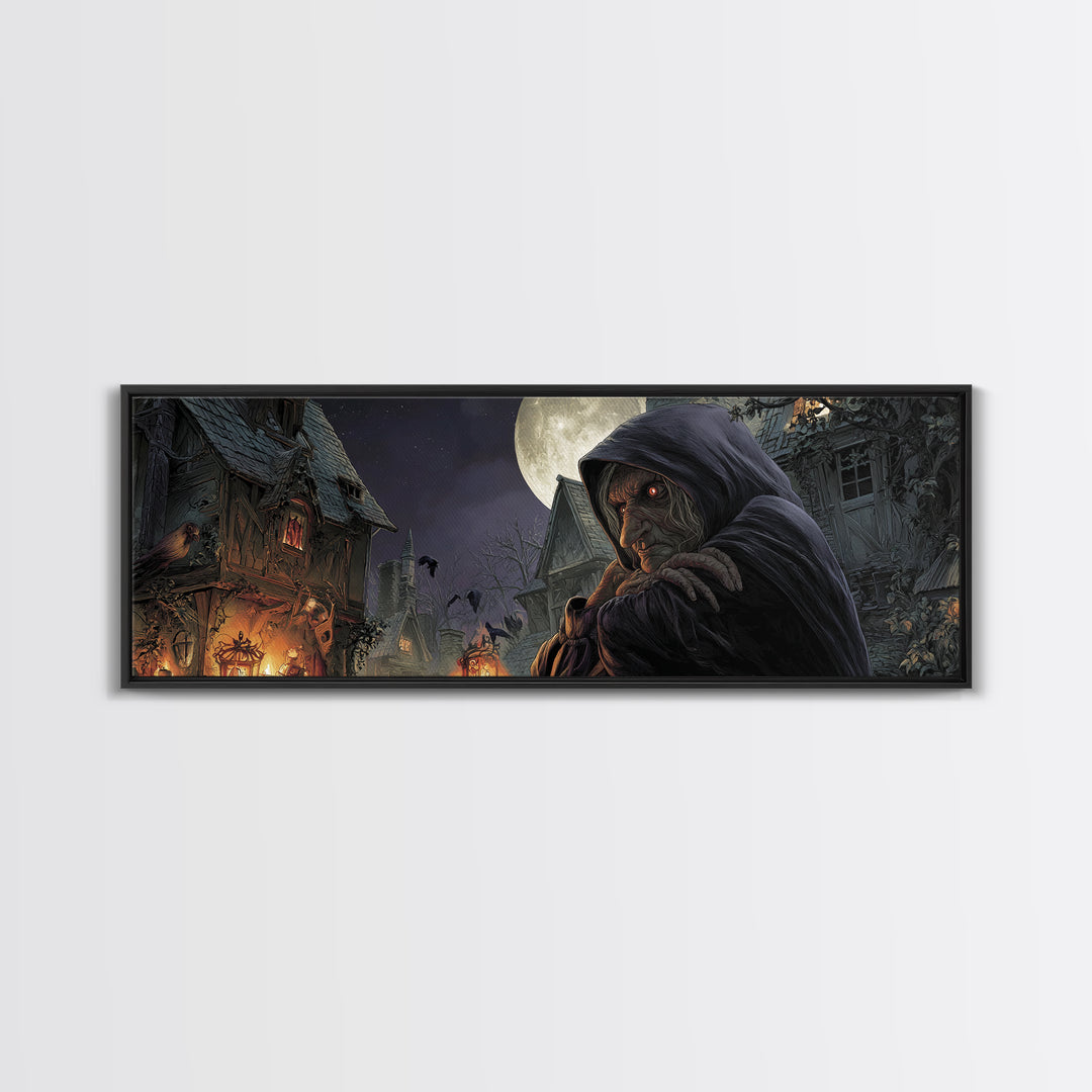The Red-Eyed Night Hag, Extra Wide Wall Art, Dark Halloween Decor, Canvas Print, Halloween Wall Decor, Gothic Home Decor, Horror Wall Art