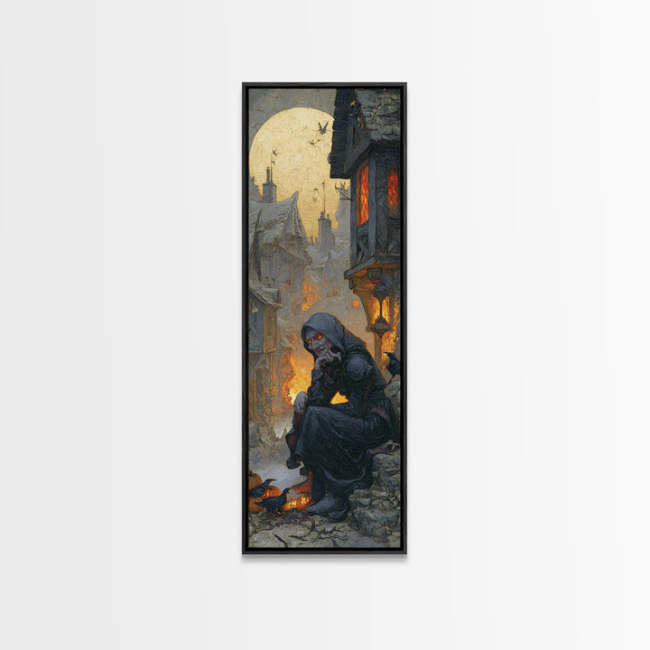 The Red-Eyed Night Hag, Tall Narrow Wall Art, Spooky Home Decor, Canvas Print, Halloween Wall Decor, Gothic Home Decor