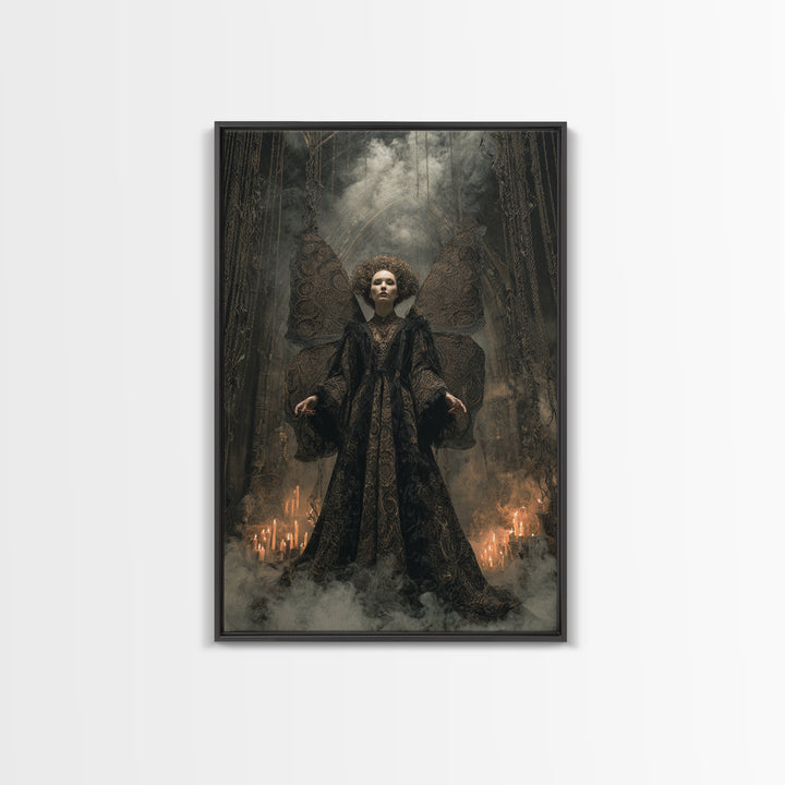 The Velvet Moth Witch, Vertical Wall Art, Macabre Wall Art, Framed Canvas Print, Halloween Wall Decor, Gothic Home Decor, Halloween Decor