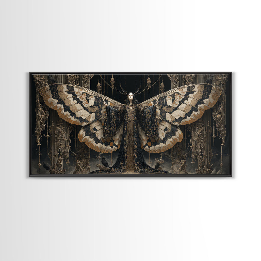 The Velvet Moth Witch, Wide Panoramic Art, Dark Halloween Decor, Canvas Print, Halloween Wall Decor, Gothic Home Decor, Halloween Wall Art