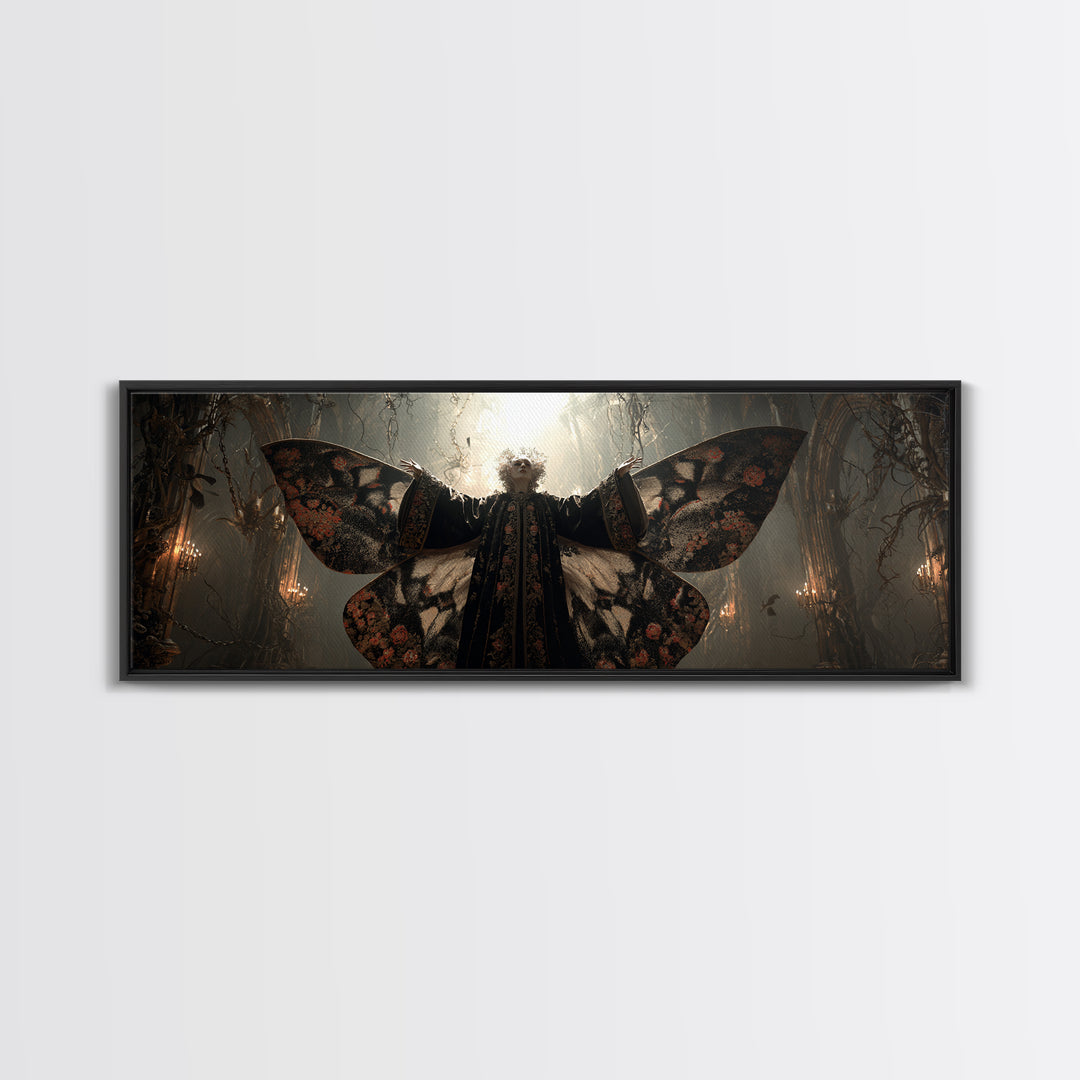The Velvet Moth Witch, Extra Wide Wall Art, Gothic Horror Wall Art, Framed Canvas Print, Halloween Wall Decor, Gothic Home Decor