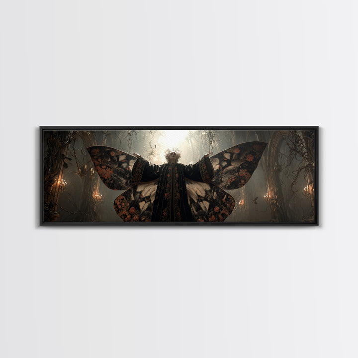 The Velvet Moth Witch, Extra Wide Wall Art, Gothic Horror Wall Art, Framed Canvas Print, Halloween Wall Decor, Gothic Home Decor