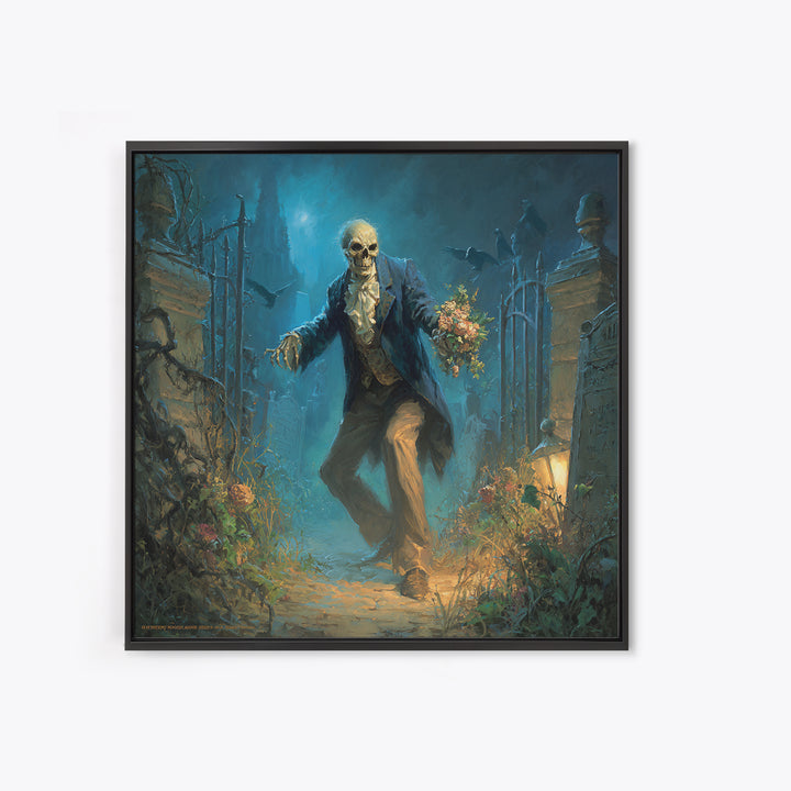 The Ghostly Groom, Square Wall Art, Gothic Horror Wall Art, Framed Canvas Print, Halloween Wall Decor, Gothic Home Decor