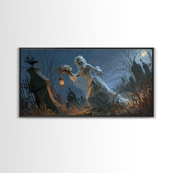 The Ghostly Groom, Wide Panoramic Art, Haunted Gothic Art, Framed Canvas Print, Halloween Wall Decor, Gothic Home Decor, Spooky Wall Decor
