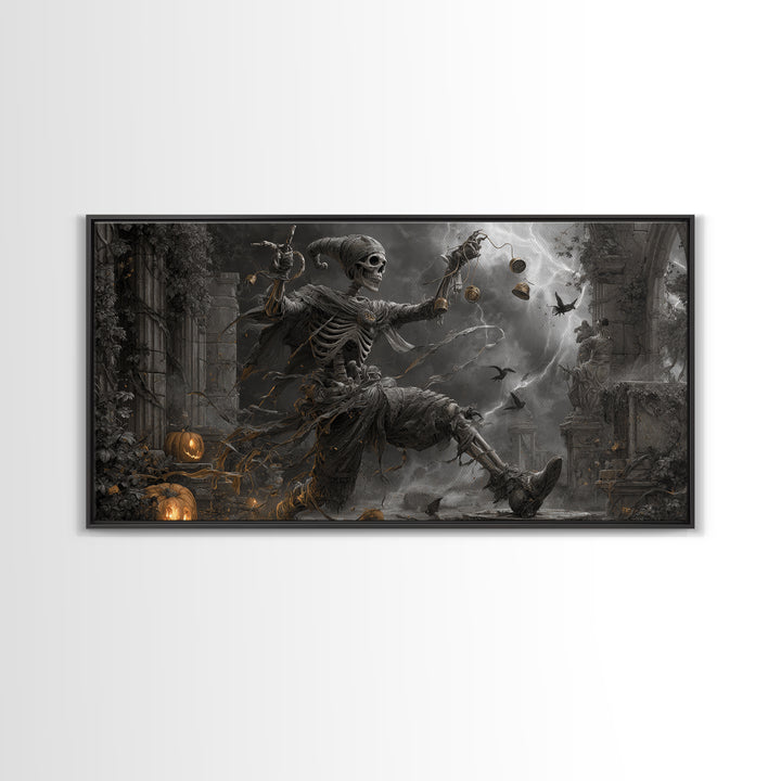 The Phantom Jester, Wide Panoramic Art, Spooky Home Decor, Canvas Print, Halloween Wall Decor, Gothic Home Decor, Collectible Wall Decor