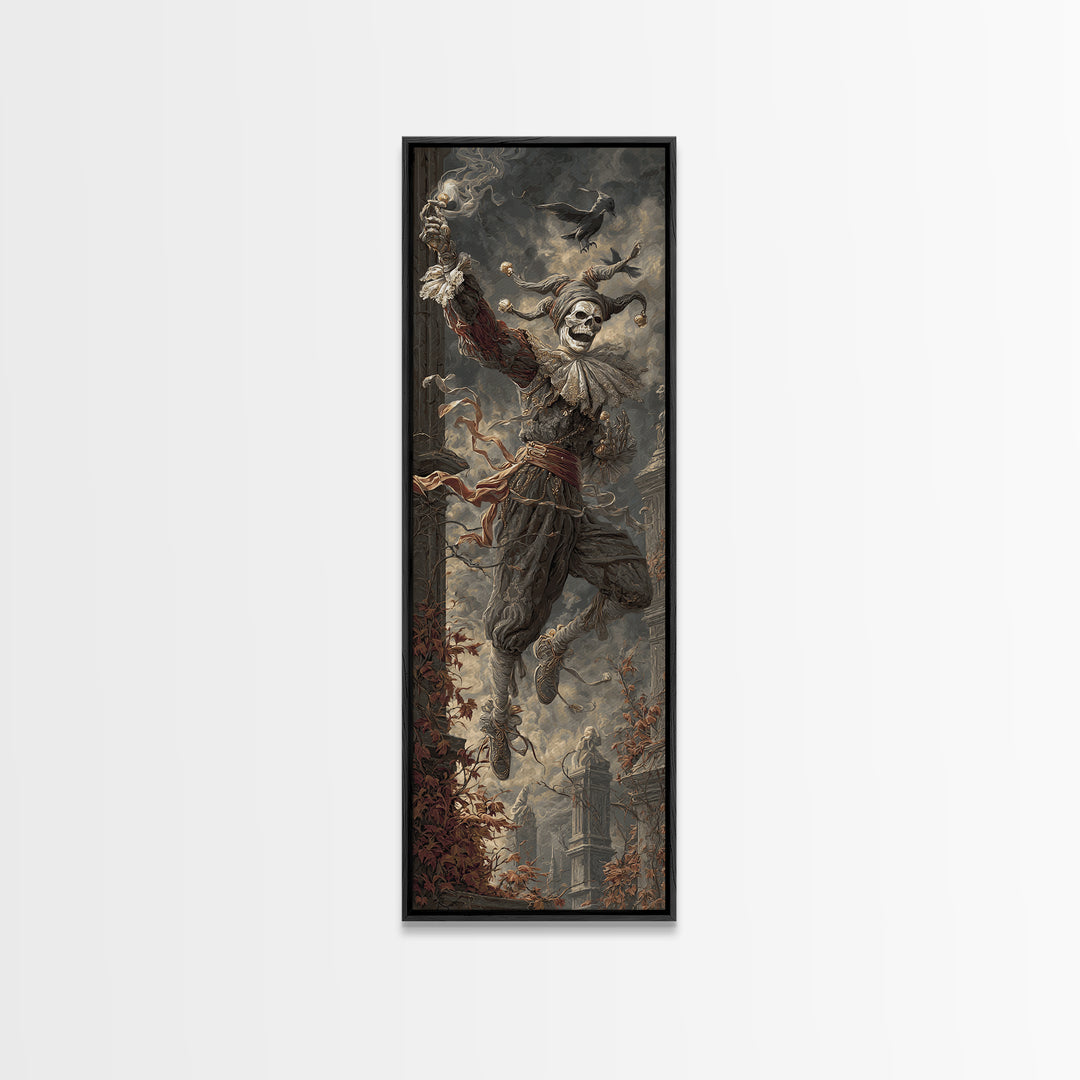 The Phantom Jester, Tall Narrow Wall Art, Dark Halloween Decor, Canvas Print, Halloween Wall Decor, Gothic Home Decor