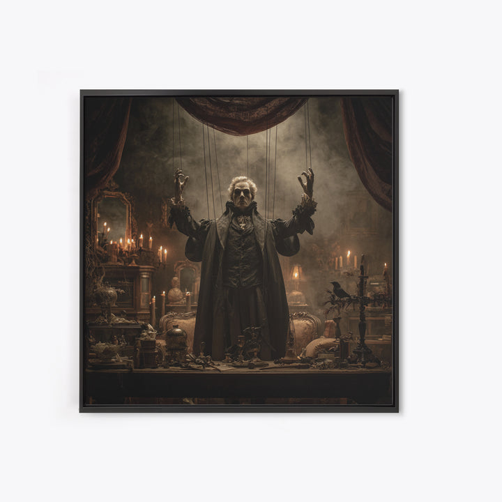 The Marionette Master, Square Wall Art, Macabre Wall Art, Framed Canvas Print, Halloween Wall Decor, Gothic Home Decor, Seasonal Home Decor