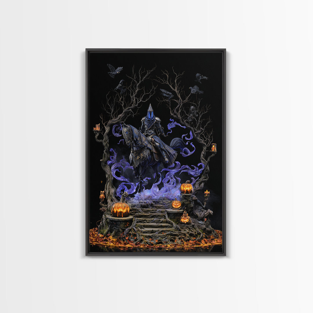 The Spectral Knight, Vertical Wall Art, Macabre Wall Art, Framed Canvas Print, Halloween Wall Decor, Gothic Home Decor, Spooky Wall Decor