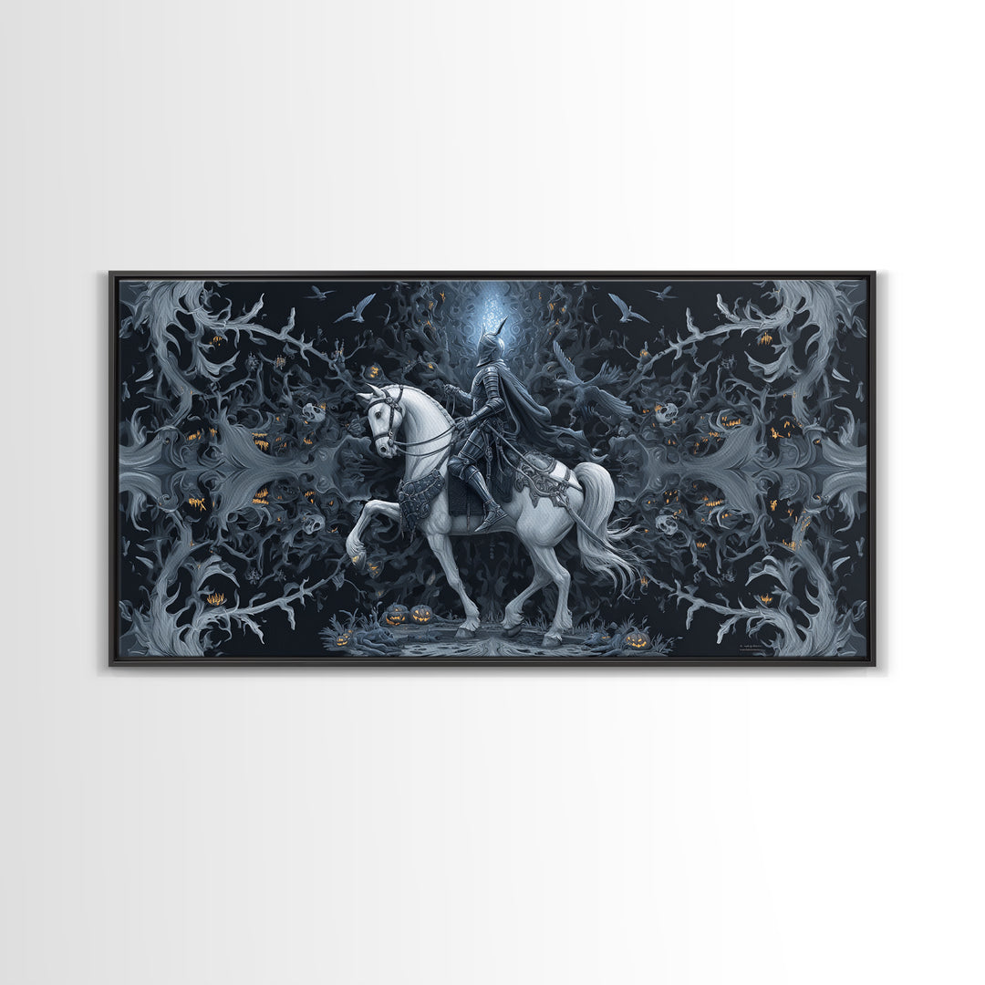 The Spectral Knight, Wide Panoramic Art, Spooky Home Decor, Canvas Print, Halloween Wall Decor, Gothic Home Decor, Spooky Wall Decor