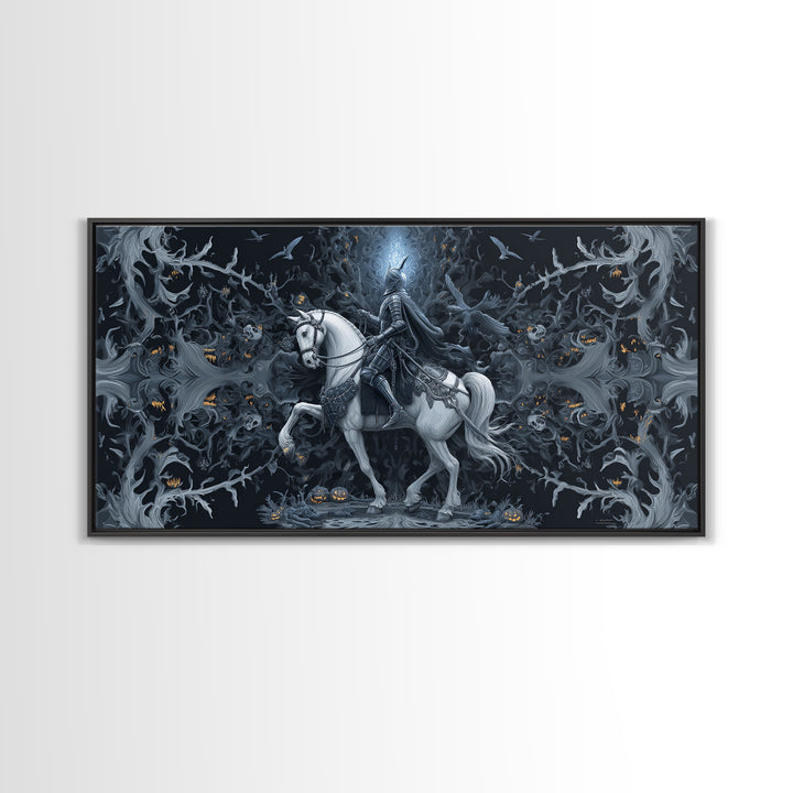 The Spectral Knight, Wide Panoramic Art, Spooky Home Decor, Canvas Print, Halloween Wall Decor, Gothic Home Decor, Spooky Wall Decor