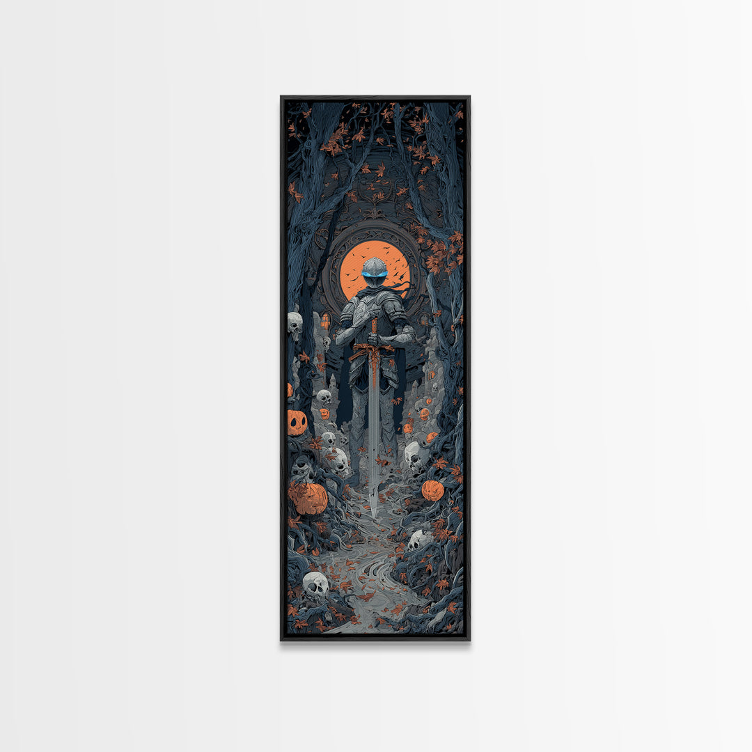 The Spectral Knight, Tall Narrow Wall Art, Haunted Gothic Art, Framed Canvas Print, Halloween Wall Decor, Gothic Home Decor